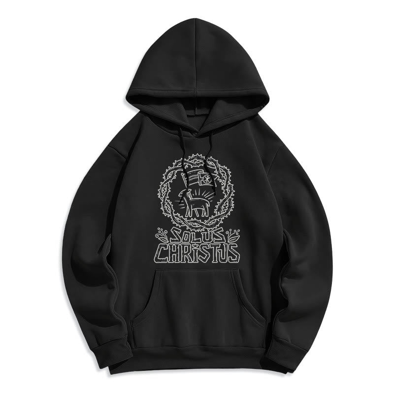 Christianartworkshop Felpa con cappuccio in poliestere foderata in pile di agnello Solus Christus in stile moderno - Nero - 2XL - image 5
