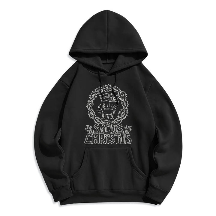 Christianartworkshop Felpa con cappuccio in poliestere foderata in pile di agnello Solus Christus in stile moderno - Nero - 2XL - image 5