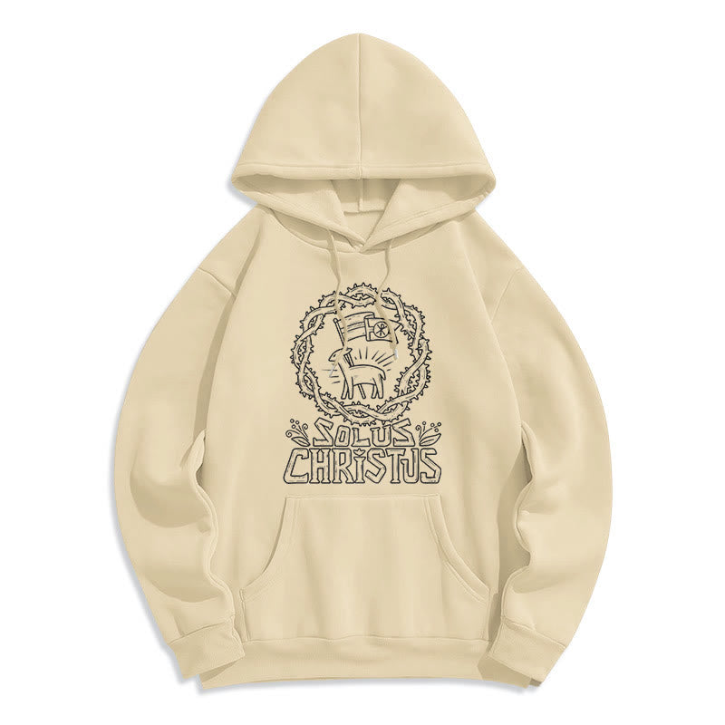 Christianartworkshop Felpa con cappuccio in poliestere foderata in pile di agnello Solus Christus in stile moderno - Beige - 2XL - image 7