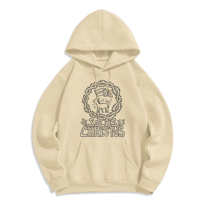 Christianartworkshop Felpa con cappuccio in poliestere foderata in pile di agnello Solus Christus in stile moderno - Beige - 2XL - image 7