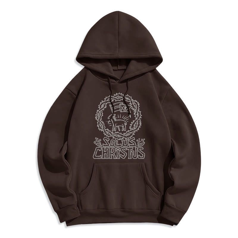Christianartworkshop Felpa con cappuccio in poliestere foderata in pile di agnello Solus Christus in stile moderno - Marrone - 2XL - image 9