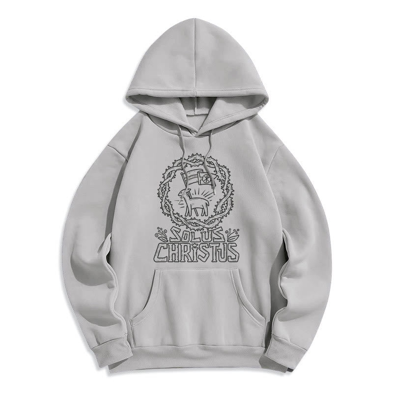 Christianartworkshop Felpa con cappuccio in poliestere foderata in pile di agnello Solus Christus in stile moderno - Grigio - 2XL - image 15