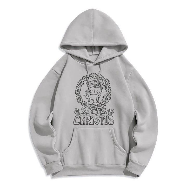 Christianartworkshop Felpa con cappuccio in poliestere foderata in pile di agnello Solus Christus in stile moderno - Grigio - 2XL - image 15