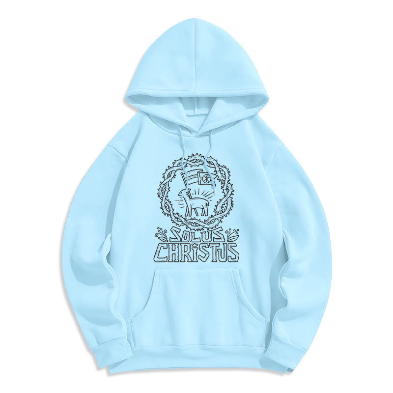 Christianartworkshop Felpa con cappuccio in poliestere foderata in pile di agnello Solus Christus in stile moderno - Blu - 2XL - image 13