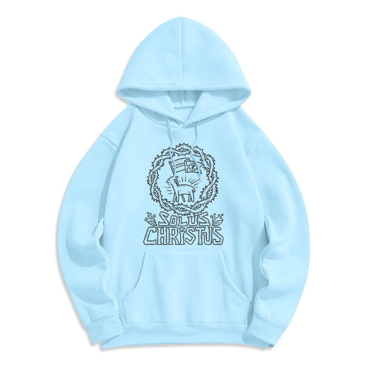 Christianartworkshop Felpa con cappuccio in poliestere foderata in pile di agnello Solus Christus in stile moderno - Blu - 2XL - image 13