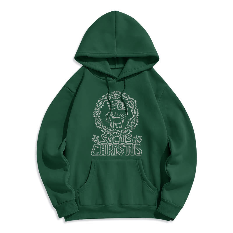Christianartworkshop Felpa con cappuccio in poliestere foderata in pile di agnello Solus Christus in stile moderno - Verde - 2XL - image 11