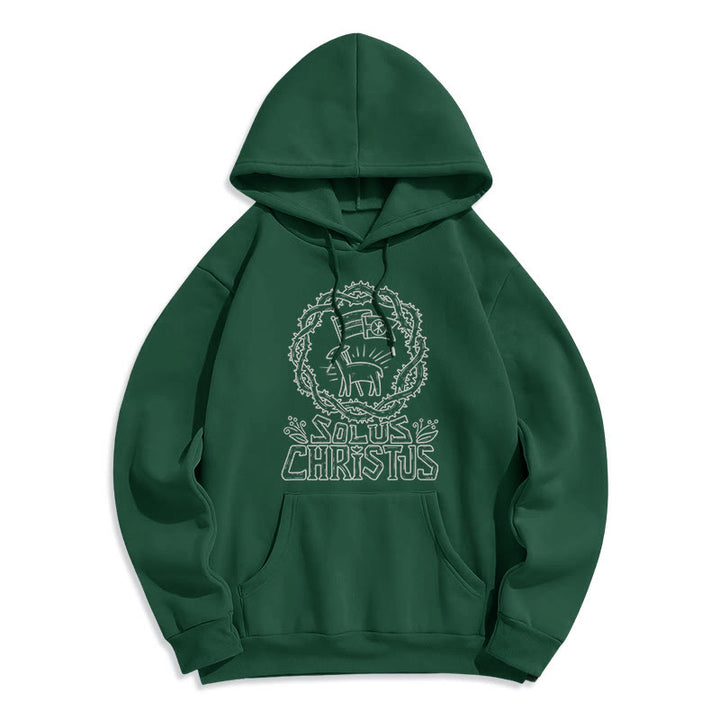 Christianartworkshop Felpa con cappuccio in poliestere foderata in pile di agnello Solus Christus in stile moderno - Verde - 2XL - image 11