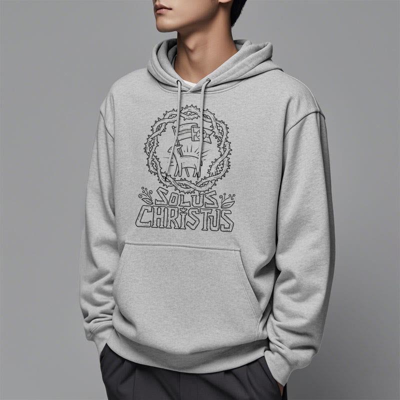 Christianartworkshop Felpa con cappuccio in poliestere foderata in pile di agnello Solus Christus in stile moderno - image 17
