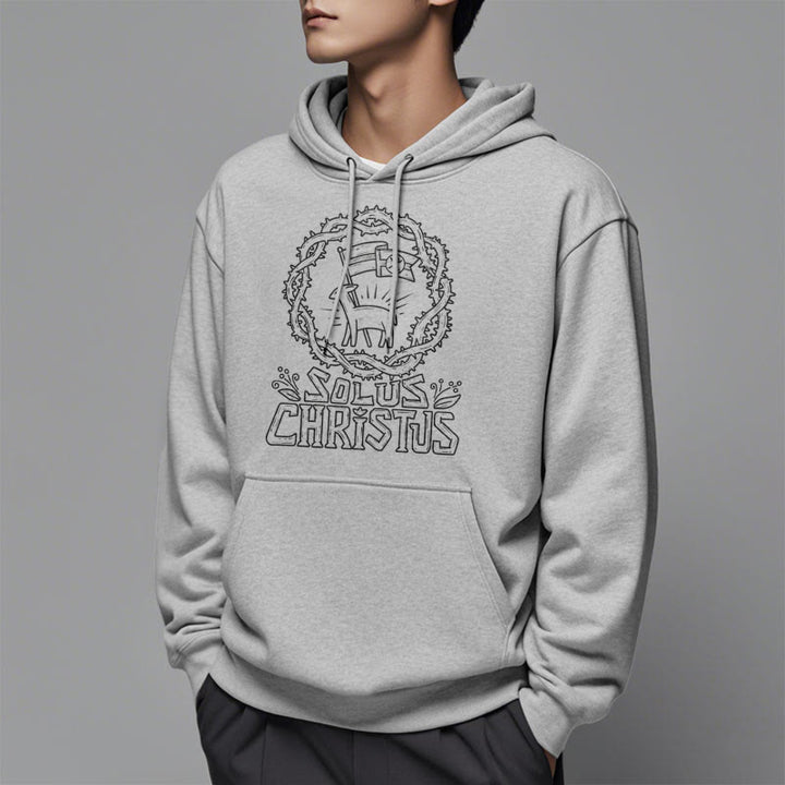 Christianartworkshop Felpa con cappuccio in poliestere foderata in pile di agnello Solus Christus in stile moderno - image 17