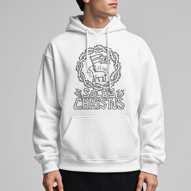 Christianartworkshop Felpa con cappuccio in poliestere foderata in pile di agnello Solus Christus in stile moderno - image 5