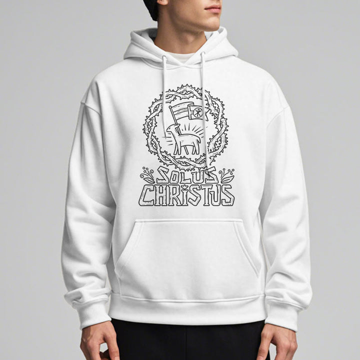 Christianartworkshop Felpa con cappuccio in poliestere foderata in pile di agnello Solus Christus in stile moderno - image 5