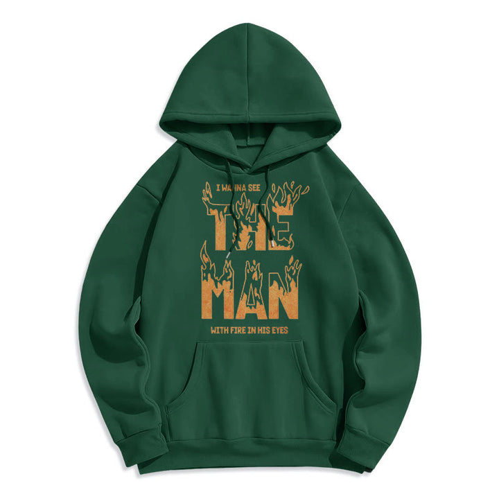 Christianartworkshop Felpa con cappuccio in poliestere foderata in pile con scritta "L'uomo con il fuoco negli occhi" - Verde - 2XL - image 14