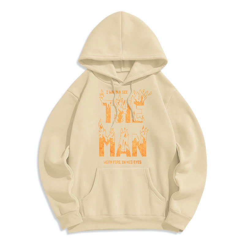 Christianartworkshop Felpa con cappuccio in poliestere foderata in pile con scritta "L'uomo con il fuoco negli occhi" - Beige - 2XL - image 10