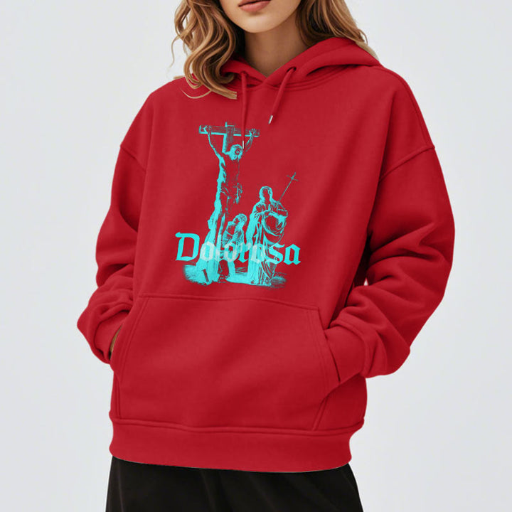 Felpa con cappuccio in poliestere foderata in pile Christianartworkshop in stile classico con crocifisso doloroso di Gesù e fede sacra - image 19