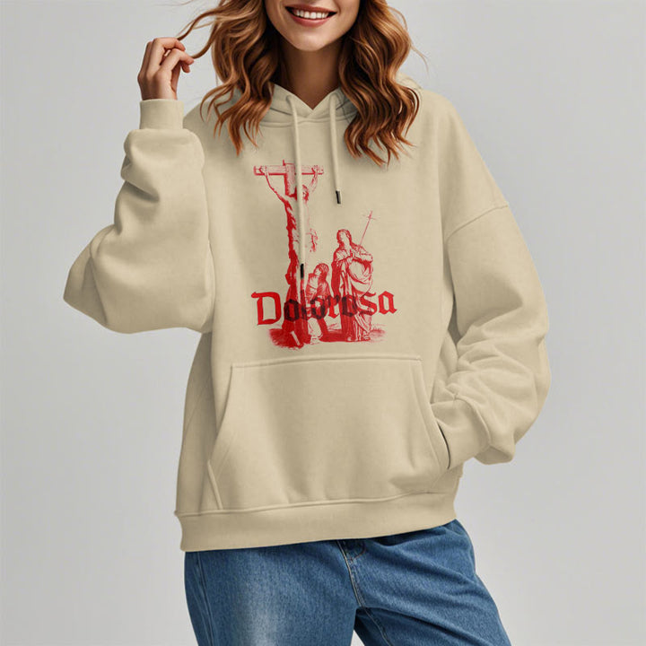 Felpa con cappuccio in poliestere foderata in pile Christianartworkshop in stile classico con crocifisso doloroso di Gesù e fede sacra - image 5