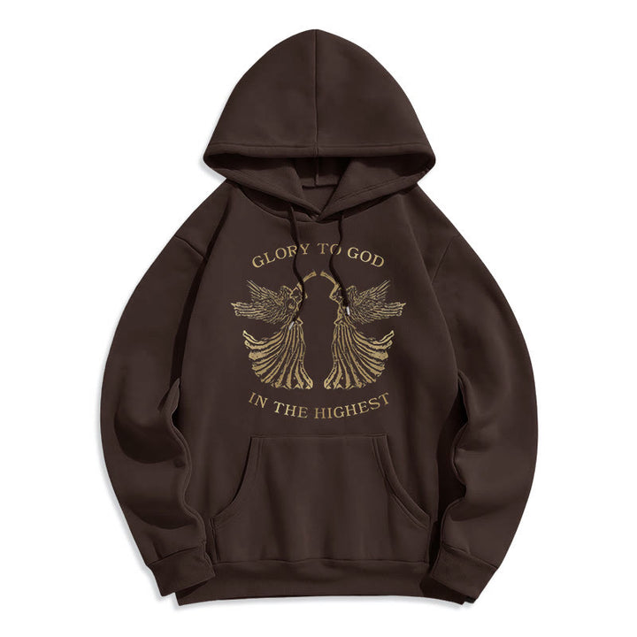 Christianartworkshop Felpa con cappuccio in poliestere foderata in pile con scritta "Gloria a Dio nell'alto dei cieli" in stile classico - Marrone - 2XL - image 12