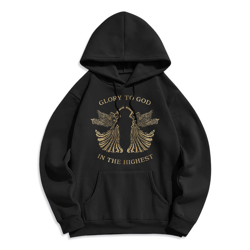 Christianartworkshop Felpa con cappuccio in poliestere foderata in pile con scritta "Gloria a Dio nell'alto dei cieli" in stile classico - Nero - 2XL - image 6