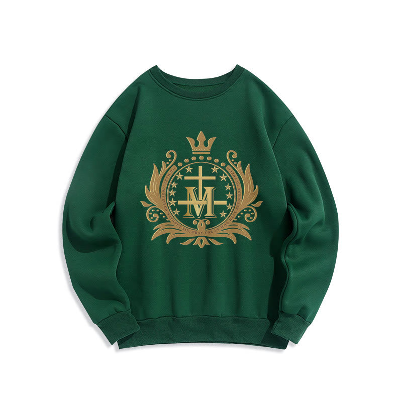 Felpa in poliestere foderata in pile con croce incoronata in stile classico Christianartworkshop - Verde - 2XL - image 0