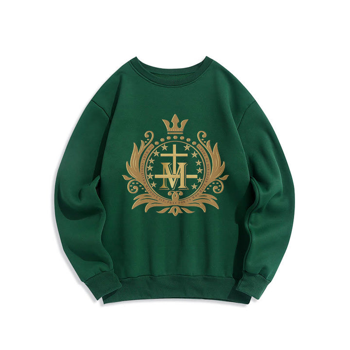 Felpa in poliestere foderata in pile con croce incoronata in stile classico Christianartworkshop - Verde - 2XL - image 0