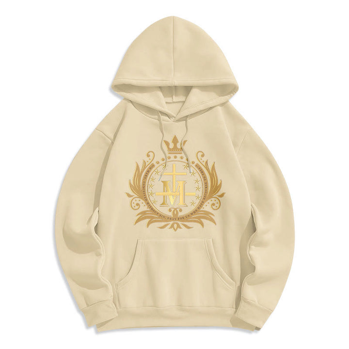 Felpa con cappuccio in poliestere foderata in pile con croce incoronata in stile classico Christianartworkshop - Beige - 2XL - image 7