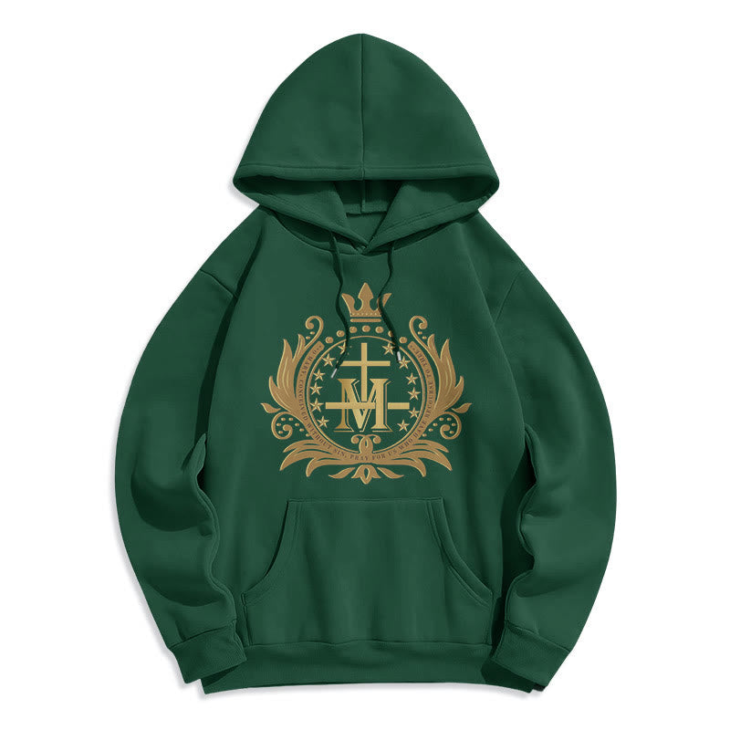 Felpa con cappuccio in poliestere foderata in pile con croce incoronata in stile classico Christianartworkshop - Verde - 2XL - image 11