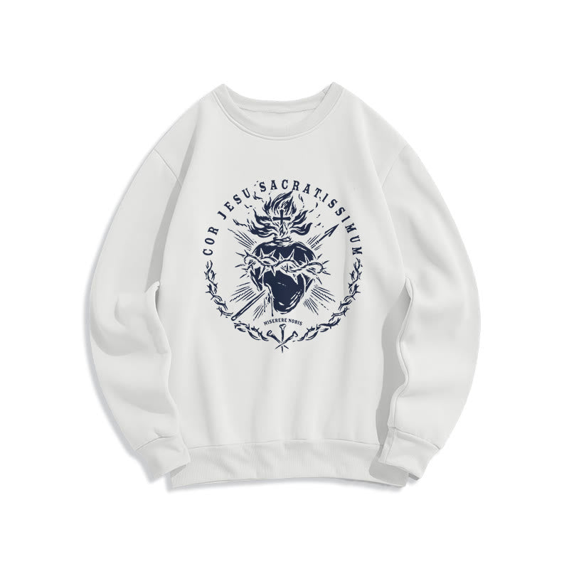 Felpa in poliestere foderata in pile con motivo Sacro Cuore di Gesù in stile classico Christianartworkshop - Bianco - 2XL - image 0