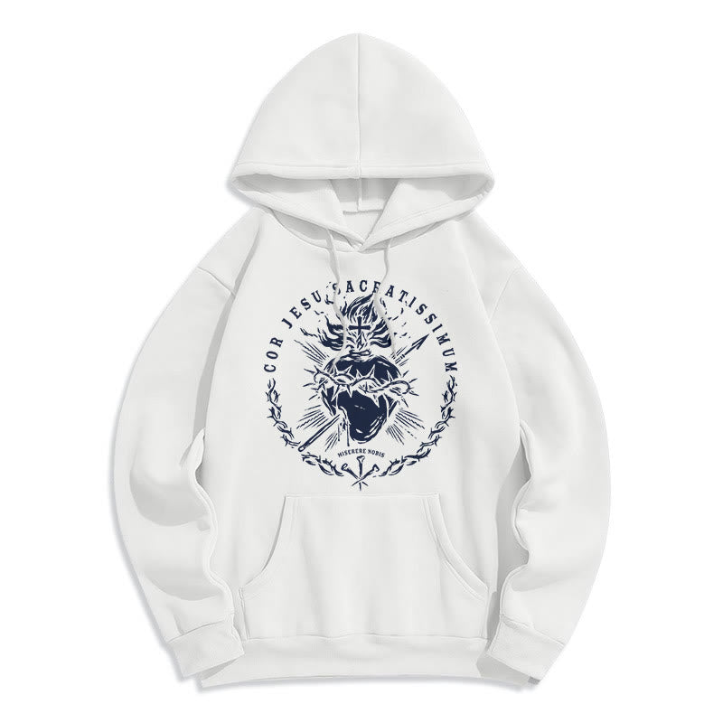 Felpa con cappuccio in poliestere foderata in pile con motivo Sacro Cuore di Gesù in stile classico Christianartworkshop - Bianco - 2XL - image 0