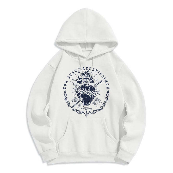 Felpa con cappuccio in poliestere foderata in pile con motivo Sacro Cuore di Gesù in stile classico Christianartworkshop - Bianco - 2XL - image 0