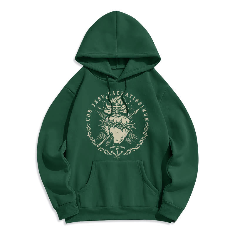 Felpa con cappuccio in poliestere foderata in pile con motivo Sacro Cuore di Gesù in stile classico Christianartworkshop - Verde - 2XL - image 11