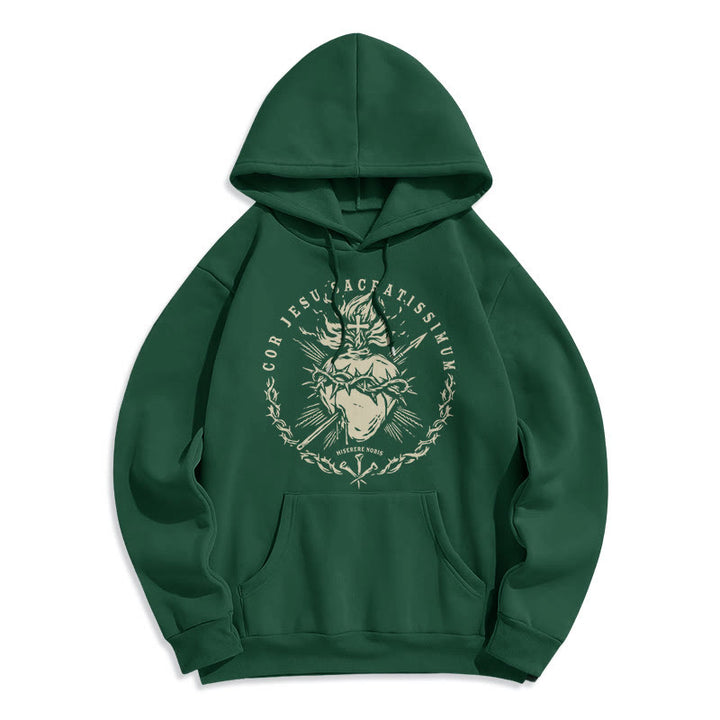 Felpa con cappuccio in poliestere foderata in pile con motivo Sacro Cuore di Gesù in stile classico Christianartworkshop - Verde - 2XL - image 11