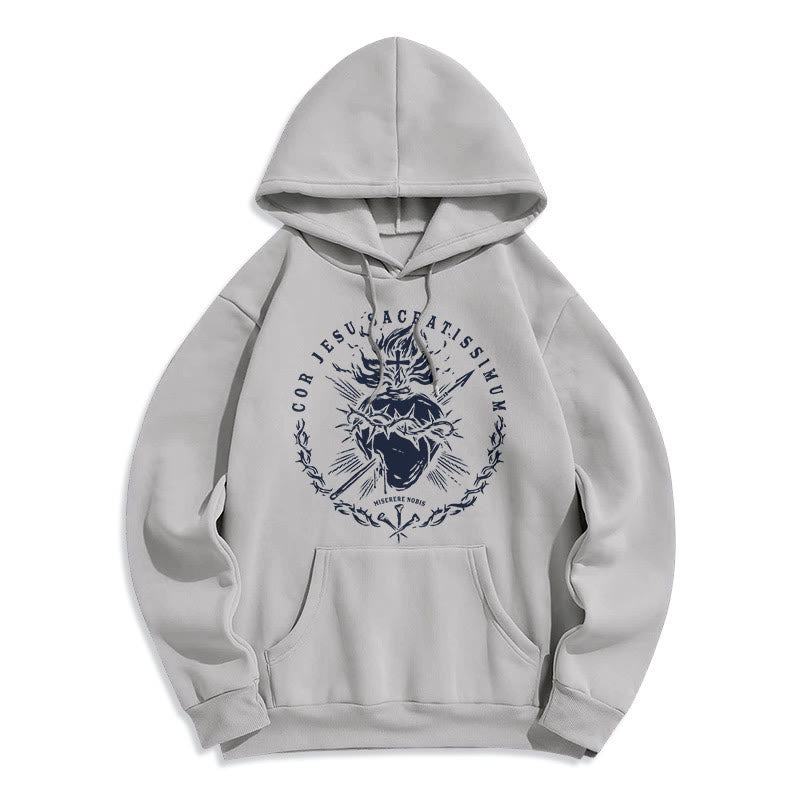 Felpa con cappuccio in poliestere foderata in pile con motivo Sacro Cuore di Gesù in stile classico Christianartworkshop - Grigio - 2XL - image 16