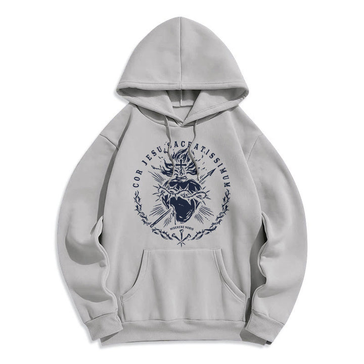 Felpa con cappuccio in poliestere foderata in pile con motivo Sacro Cuore di Gesù in stile classico Christianartworkshop - Grigio - 2XL - image 16