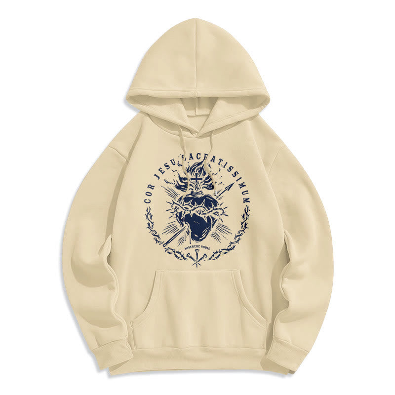 Felpa con cappuccio in poliestere foderata in pile con motivo Sacro Cuore di Gesù in stile classico Christianartworkshop - Beige - 2XL - image 7