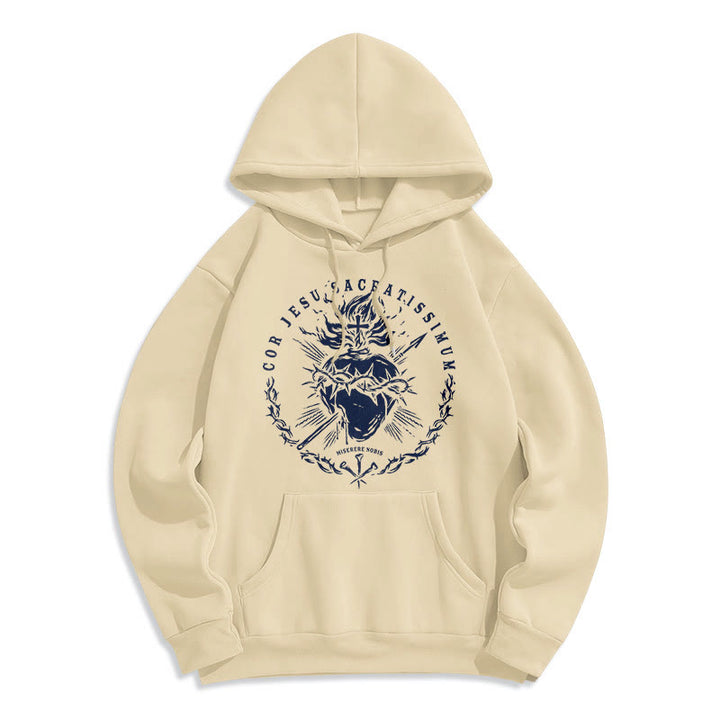 Felpa con cappuccio in poliestere foderata in pile con motivo Sacro Cuore di Gesù in stile classico Christianartworkshop - Beige - 2XL - image 7