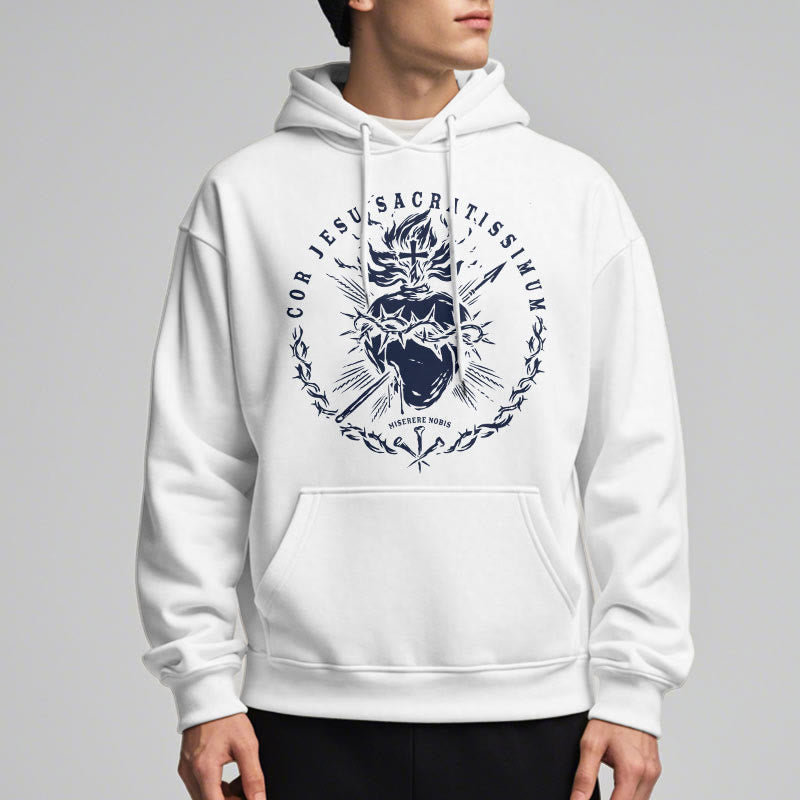 Felpa con cappuccio in poliestere foderata in pile con motivo Sacro Cuore di Gesù in stile classico Christianartworkshop - image 4