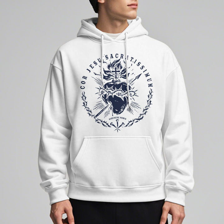 Felpa con cappuccio in poliestere foderata in pile con motivo Sacro Cuore di Gesù in stile classico Christianartworkshop - image 4