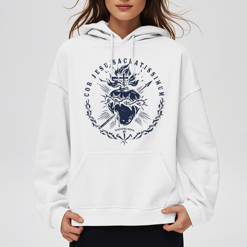 Felpa con cappuccio in poliestere foderata in pile con motivo Sacro Cuore di Gesù in stile classico Christianartworkshop - image 5