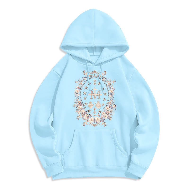 Felpa con cappuccio in poliestere foderata in pile con croce floreale in stile moderno Christianartworkshop - Blu - 2XL - image 0