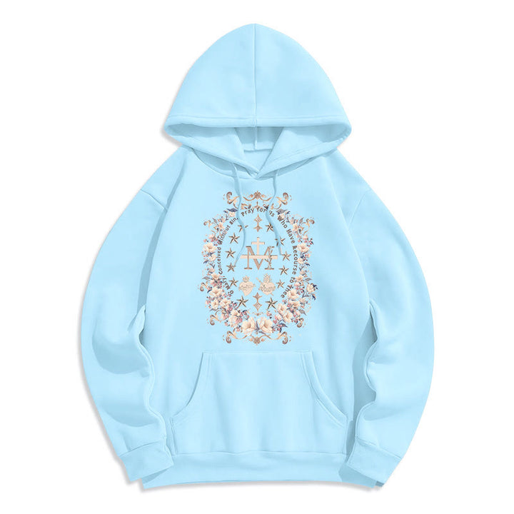 Felpa con cappuccio in poliestere foderata in pile con croce floreale in stile moderno Christianartworkshop - Blu - 2XL - image 0