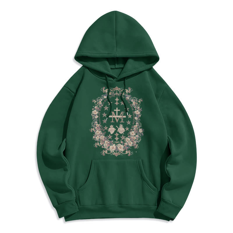 Felpa con cappuccio in poliestere foderata in pile con croce floreale in stile moderno Christianartworkshop - Verde - 2XL - image 13