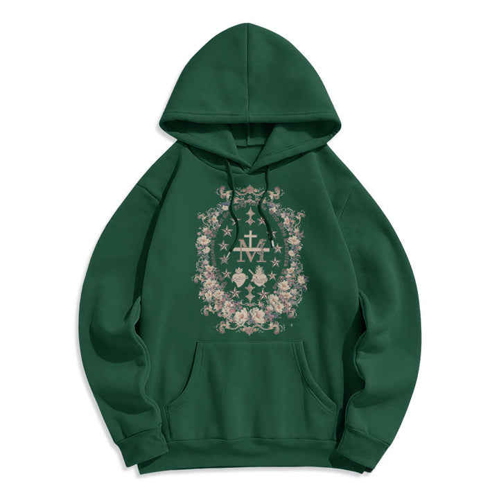 Felpa con cappuccio in poliestere foderata in pile con croce floreale in stile moderno Christianartworkshop - Verde - 2XL - image 13