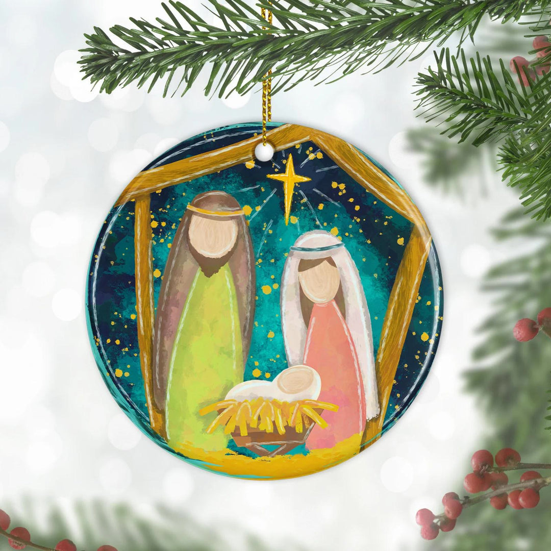Christianartworkshop Decorazioni natalizie da appendere alla natività della Sacra Famiglia in stile cartone animato colorato - Acrilico - image 0
