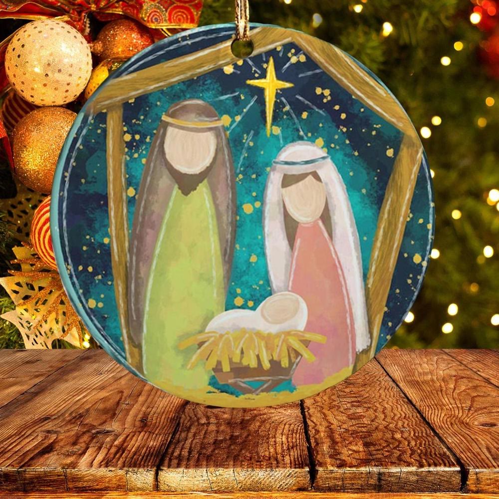 Christianartworkshop Decorazioni natalizie da appendere alla natività della Sacra Famiglia in stile cartone animato colorato - image 1