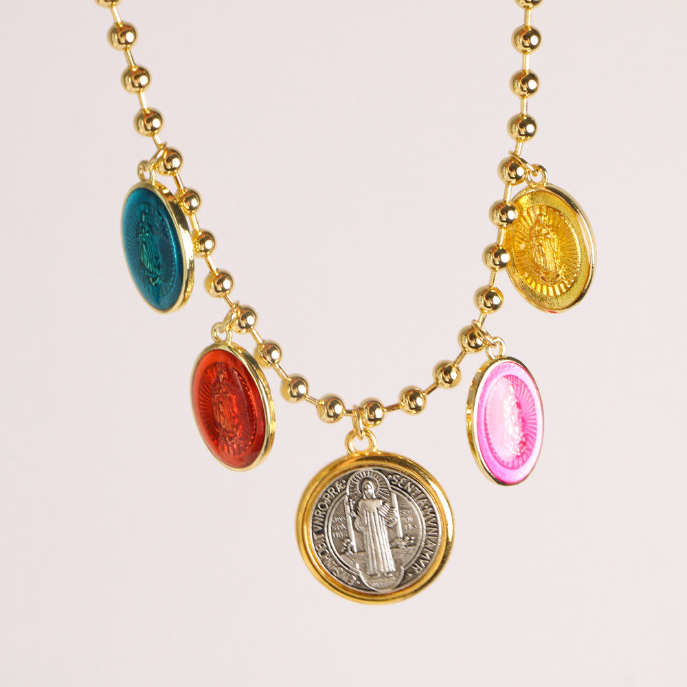 Collana con ciondolo a medaglione di San Benedetto multicolore in stile classico Christianartworkshop - image 1