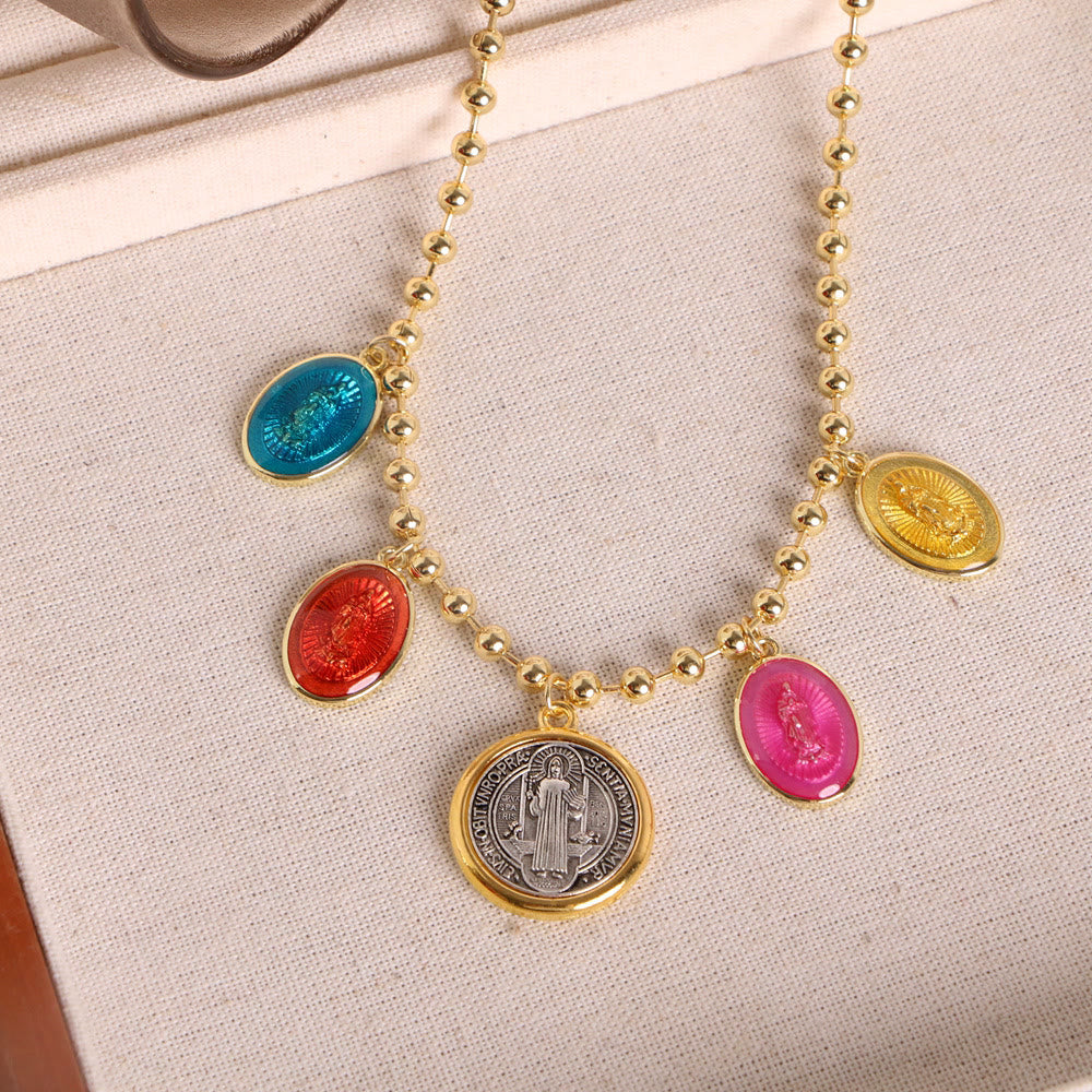 Collana con ciondolo a medaglione di San Benedetto multicolore in stile classico Christianartworkshop - San Benedetto - image 0
