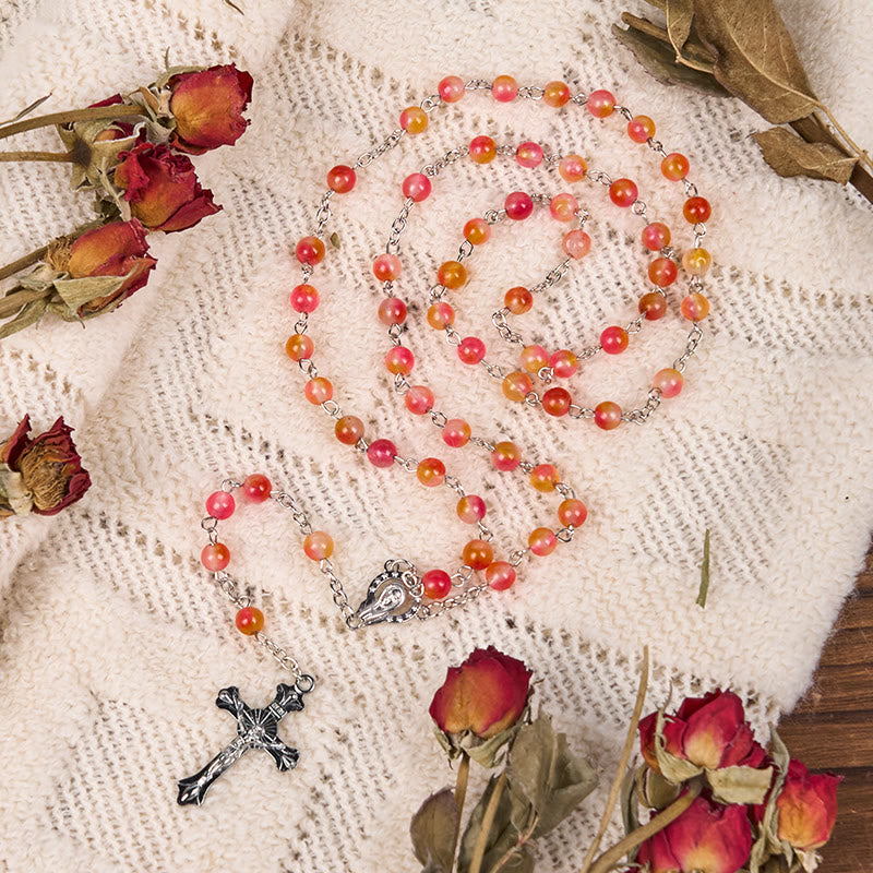 Christianartworkshop Rosario con catena in lega multicolore rotonda da 6 mm raffigurante la Madonna del Rosario e il Crocifisso - Rosso - image 0