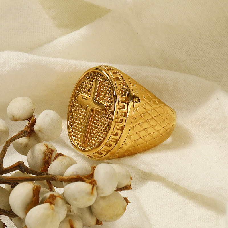 Christianartworkshop Anello della fede divina con croce unica in stile classico - image 1