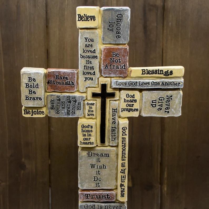 Christianartworkshop Ornamento decorativo da scrivania a forma di croce motivazionale in stile classico - image 1