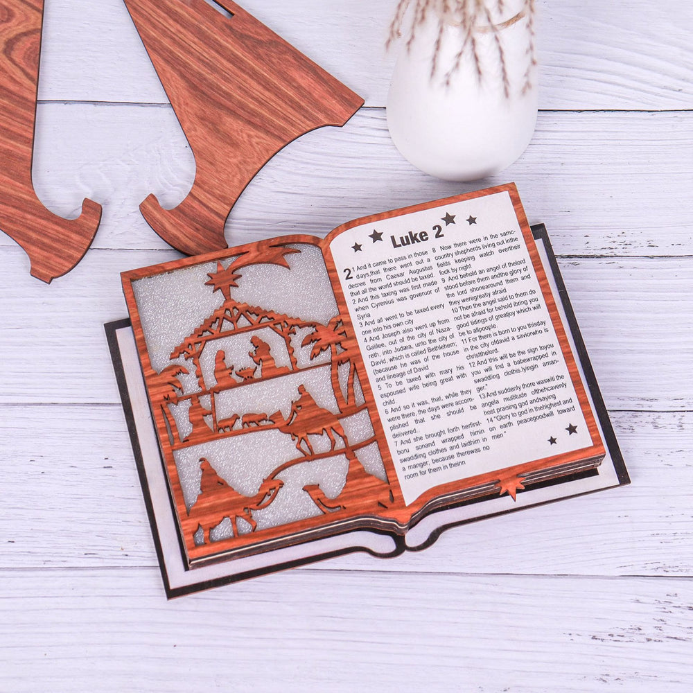 Christianartworkshop Decorazioni da tavolo con presepe illuminato in stile classico, libro di fiabe - image 1