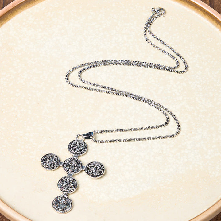 Christianartworkshop Collana con ciondolo di protezione divina con croce di San Benedetto in stile retrò classico - image 3